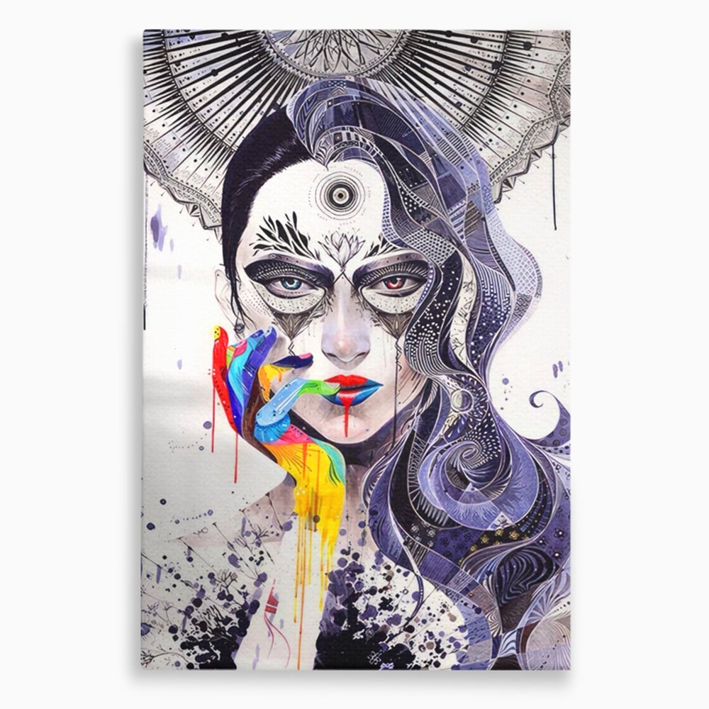 Tablou canvas cu tablou canvas cu portret abstract feminin, fara rama, pe sasiu de lemn
